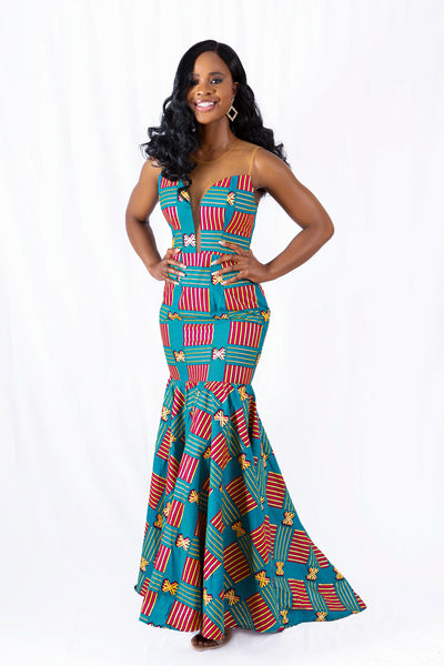 AFRICAN PRINT ASANTE KINTE DRESS