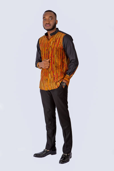 AFRICAN PRINT TATA EMBELLISHED LONG SLEEVE SHIRT.