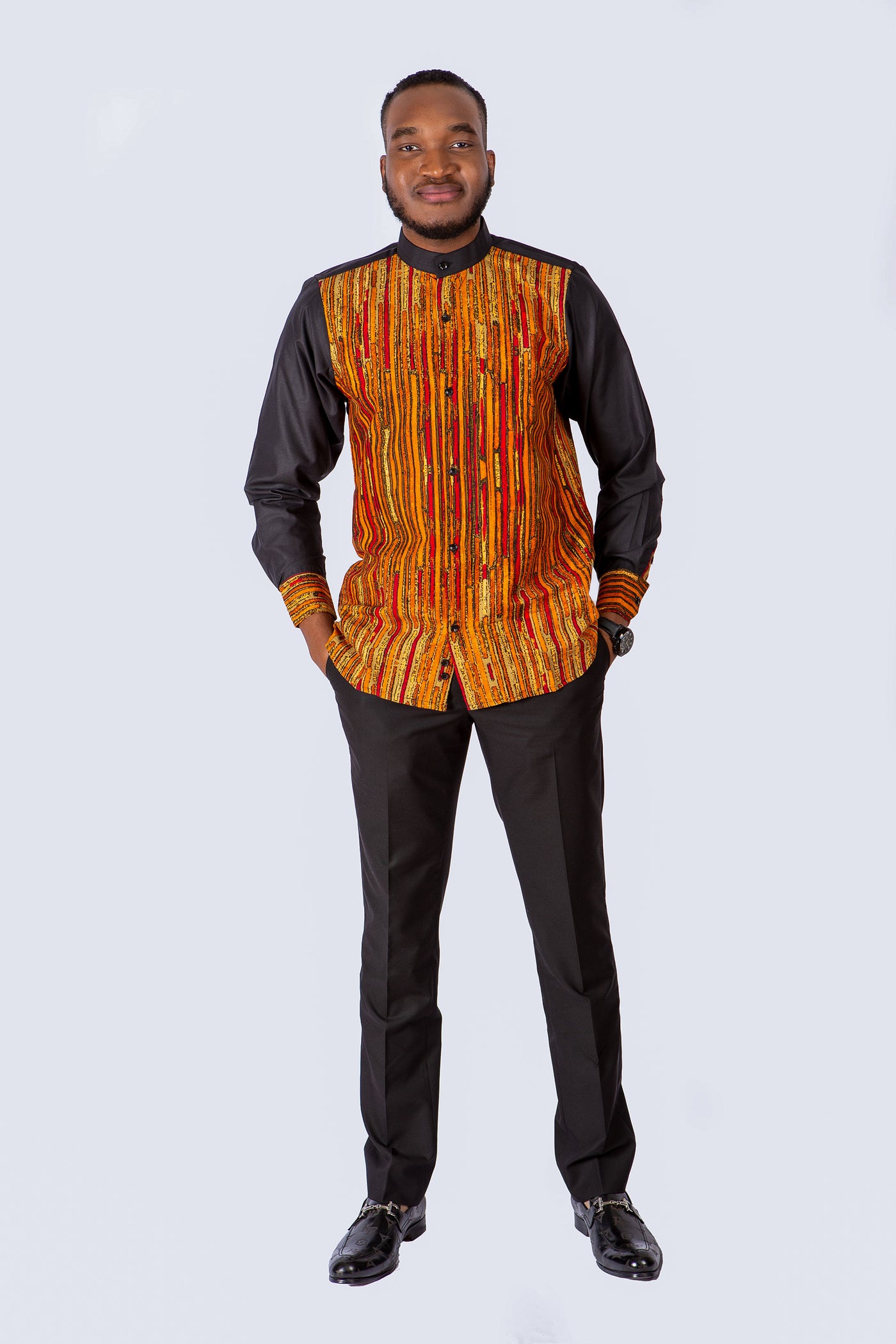 AFRICAN PRINT TATA EMBELLISHED LONG SLEEVE SHIRT