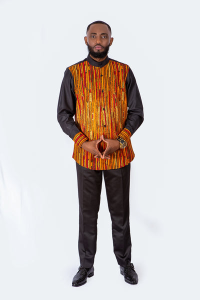 AFRICAN PRINT TATA EMBELLISHED LONG SLEEVE SHIRT