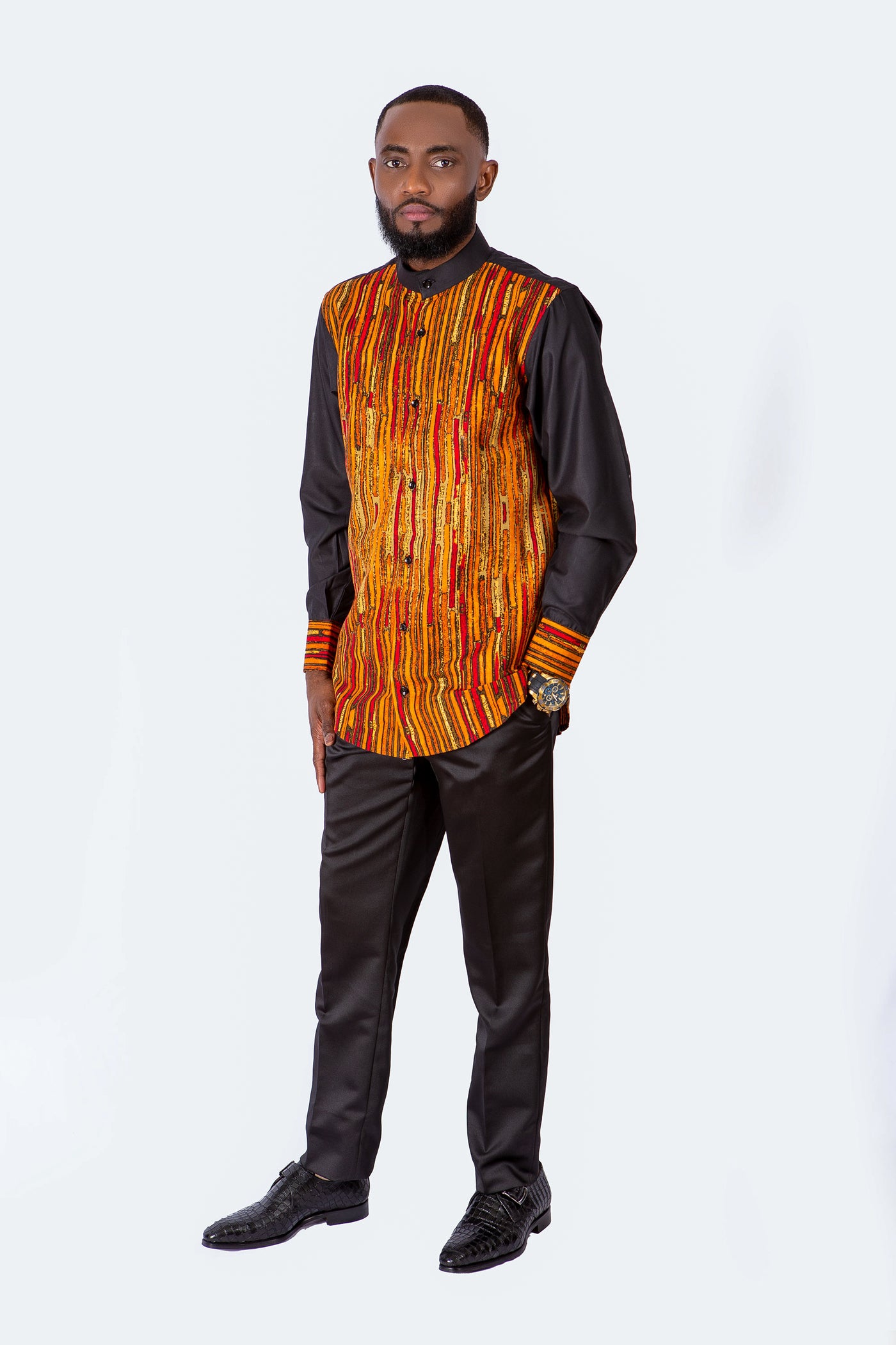 AFRICAN PRINT TATA EMBELLISHED LONG SLEEVE SHIRT