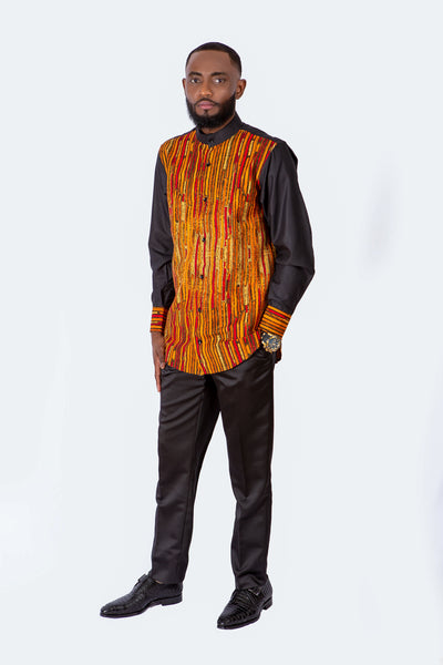 AFRICAN PRINT TATA EMBELLISHED LONG SLEEVE SHIRT